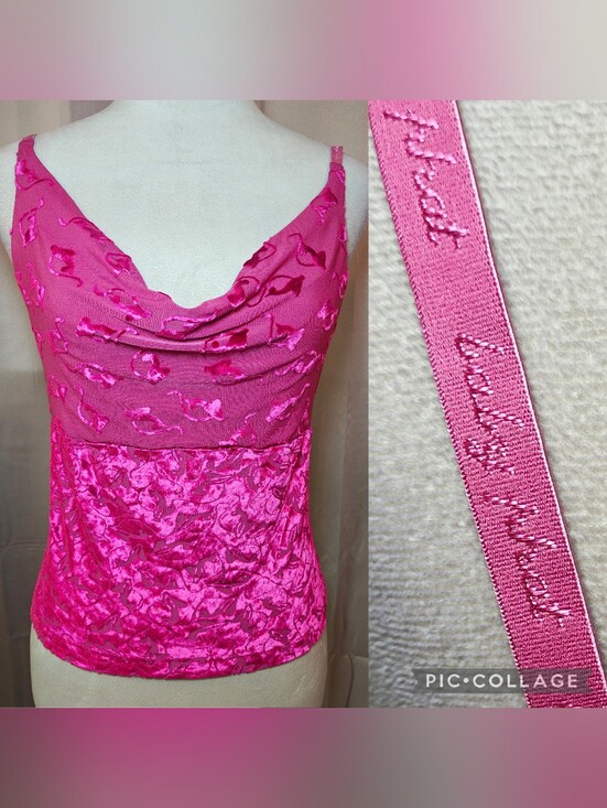 Baby Phat Tops - 🔥Y2K Baby Phat Hot Pink Crushed Velvet & Mesh Burnout Cowl Neck Cami Top🔥